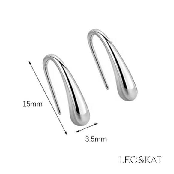 Silver Teardrop Waterdrop Threader Earrings. 925 Sterling silver. #1128 - Picture 7 of 7